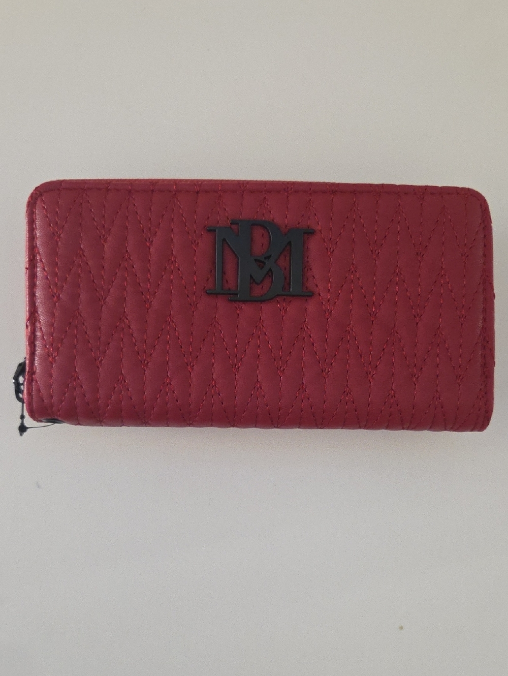 Badgley Mischka Red Quilted Zip Wallet with MB Logo